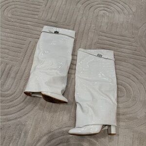 White knee high foldover boots